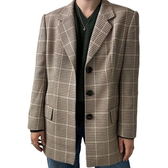 Vintage Womens Escada Brown Wool Cashmere Preppy Academia Blazer Sz 44 - Picture 10 of 11